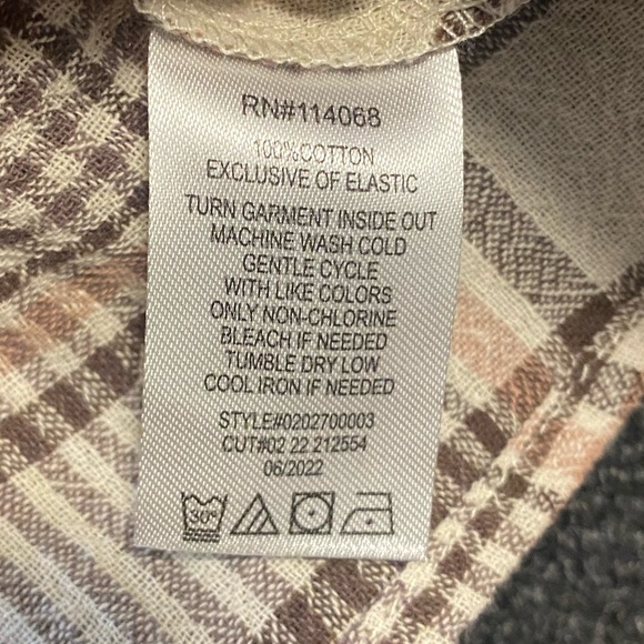 NWOT AVLN Studio by Stitch Fix, Beige Plaid Boho‎ Off Shoulder Blouse, Large - Picture 8 of 8